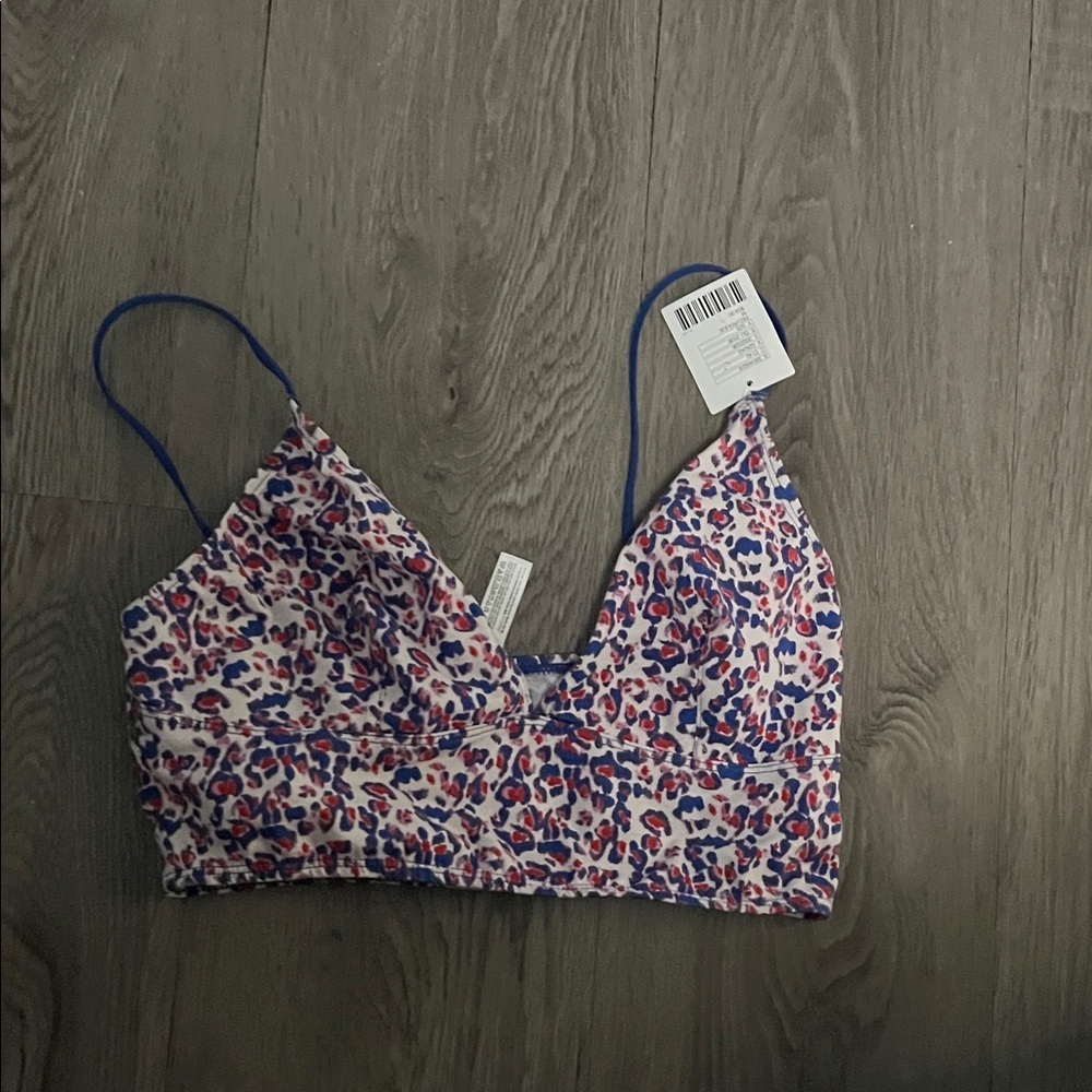Leopard Print Bralette in White, Blue & Pink